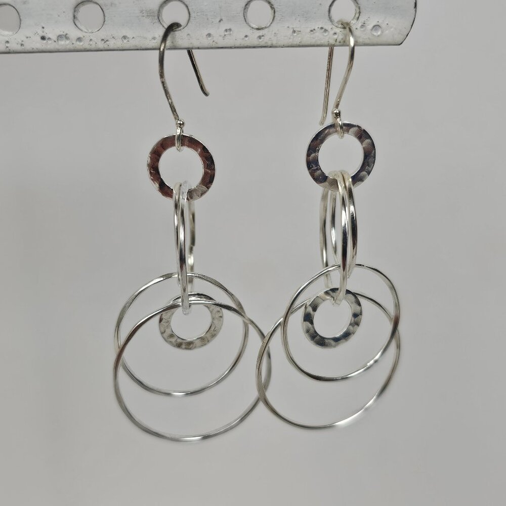 Ippolita‎ Sterling Silver Interlocking Circle Multi Ring Hammered Drop Earrings